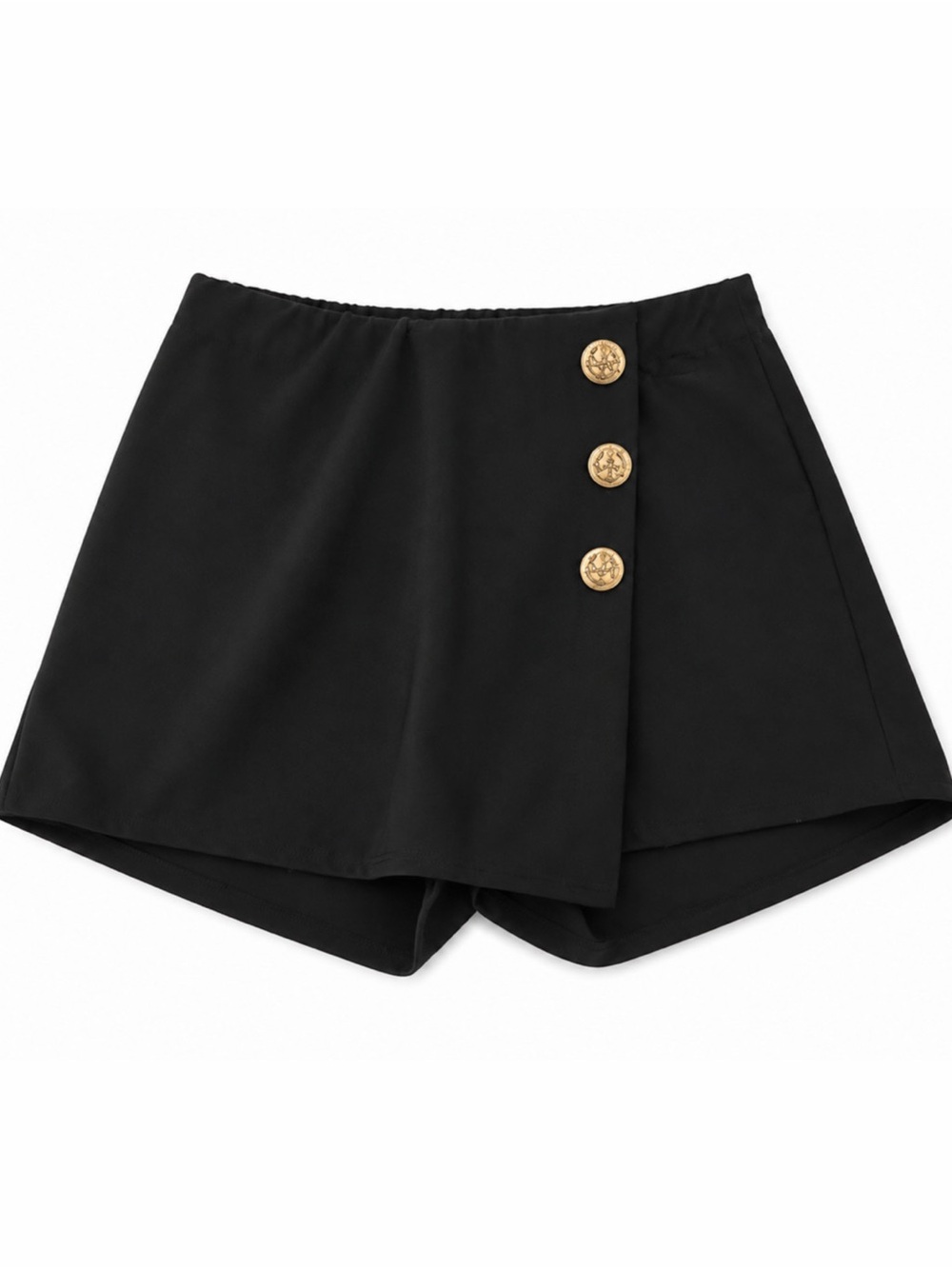Black Skort With Gold Button Accents